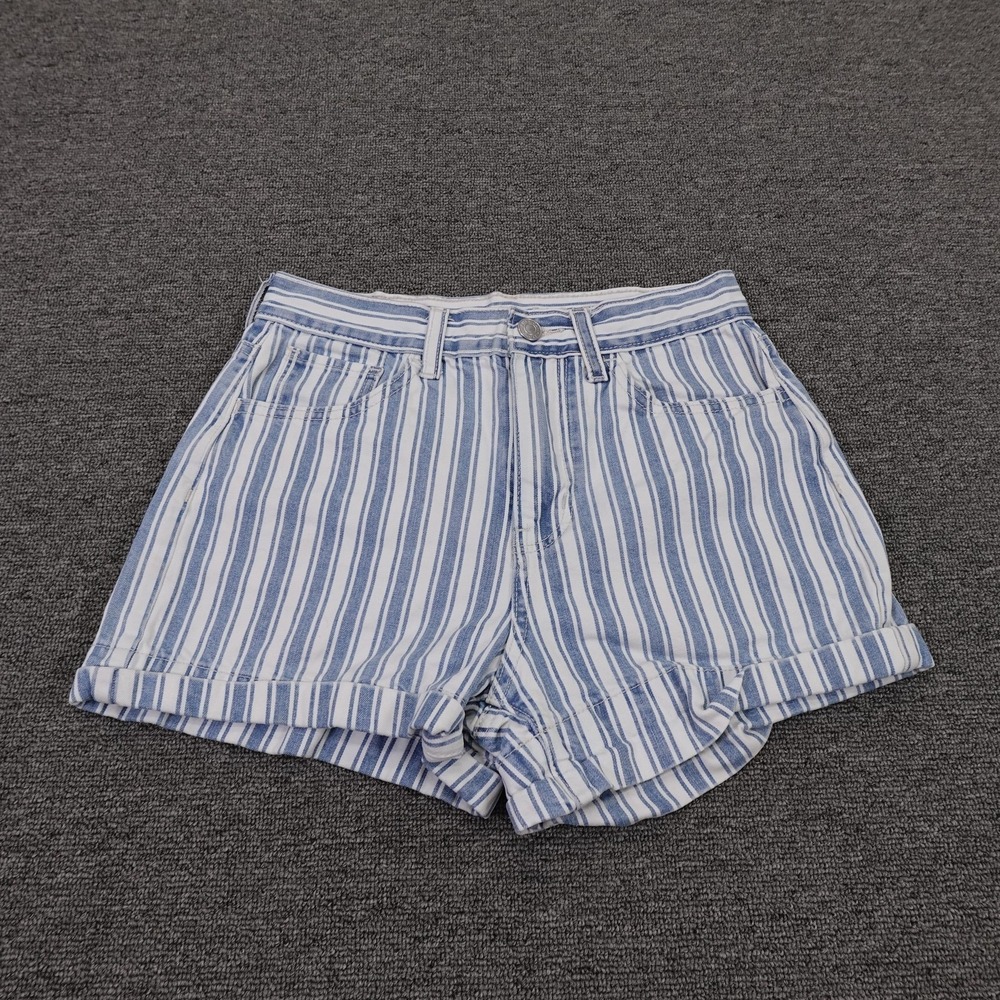 American Eagle Outfitters Mom Shorts Womens 00 Blue Striped Denim Cuffed Casual